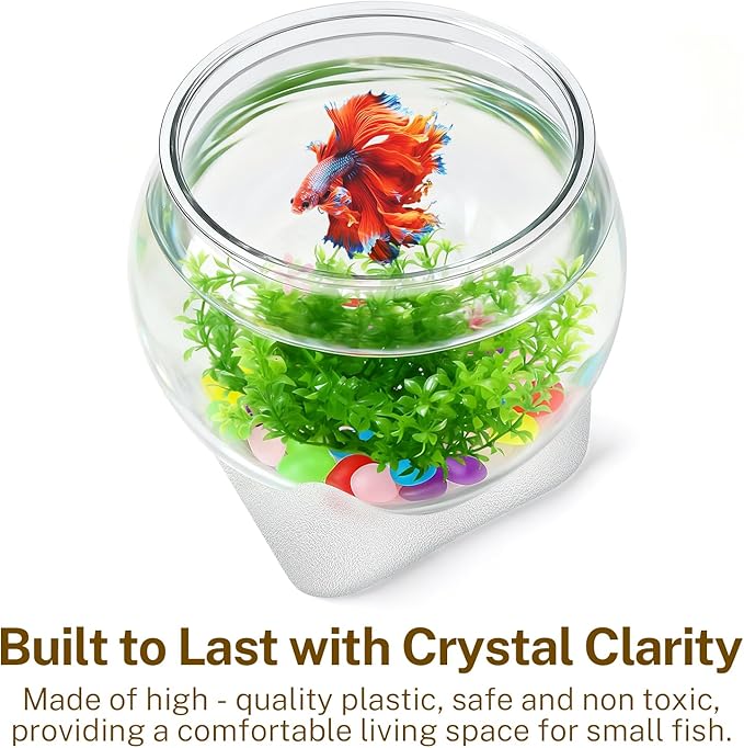 Plastic Fish Bowl Beta Fish Aquariums Scratch-Resistant and Shatterproof Mini Desktop Hydroponic Goldfish Tank (0.92Gallon/ 3.5L)