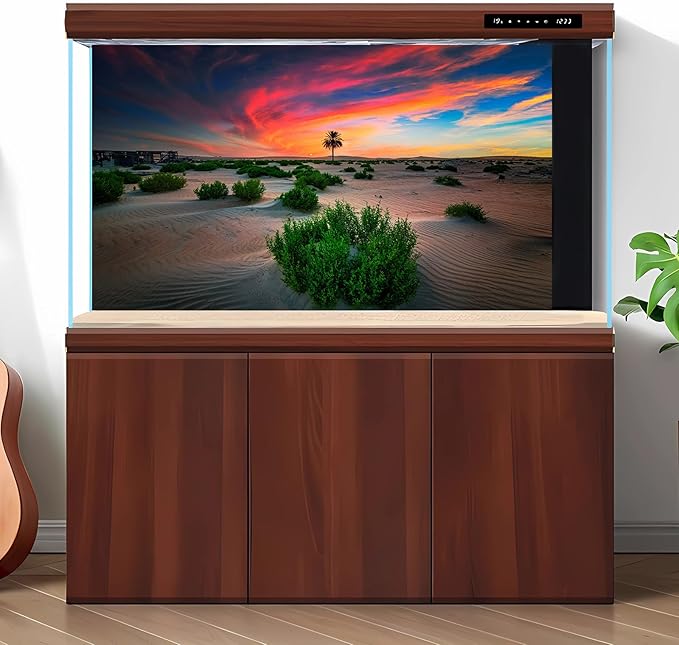 Sunrise Desert Reptile Tank Background Beautiful Sunset Desert Green Plants Terrarium Background Sand Peaks Dunes Desert Landscape Reptile Habitat Background Sunset Desert Aquarium Background 30x18in