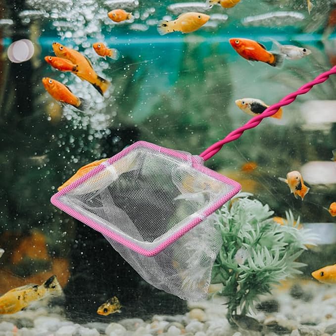 POPETPOP Aquarium Fish Net 19.3 Inch Long Handle Fine Mesh Fishing Scoop Net for Fish Tank Freshwater and Saltwater Use Durable Wire Core Frame