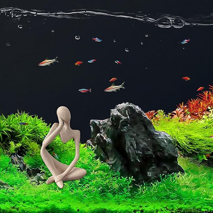 Sandstone Thinker Statue Fish Tank Decorations Abstract Aquarium Ornament Art Sculpture Decor Decorative Figurines Resin Figure for Home Office (Left Thinker)