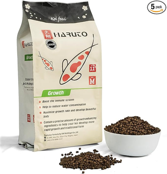 HARUTO Koi Food Growth Silk Worm 11lb – High Protein Floating Pellets for Fast Growth, Strong Body & Bones, Immune Support, Clear Water Formula for Koi Fish Pond