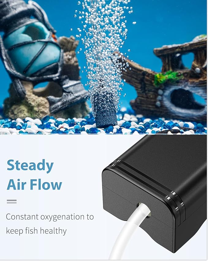 Pawfly Mini Aquarium Air Pump for 3-20 Gallon Nano Fish Tanks 15 GPH Oxygen Aerator Pump with Bracket Airline Tubing Air Stone Control Valve and Check Valve Accessories