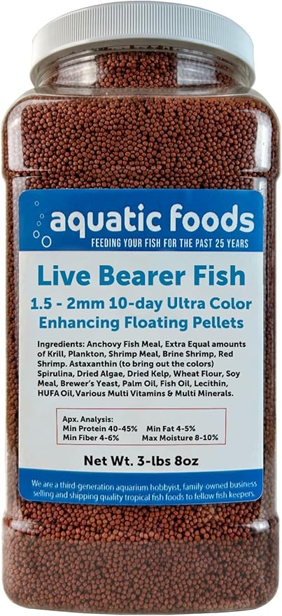 Live Bearer Ultra Red Color Enhancing 1.5mm-2mm Floating Pellets. Color Enhancing in 10-Days for Swordtails, Platies, All Live Bearers…3-lbs 8oz Large Jar