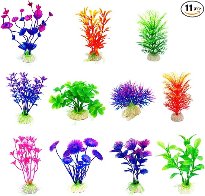CousDUoBe Artificial Aquatic Plants 11 Pcs Small Aquarium Plants Artificial Fish Tank Decorations，Used for Household and Office Aquarium Simulation Plastic Hydroponic Plants