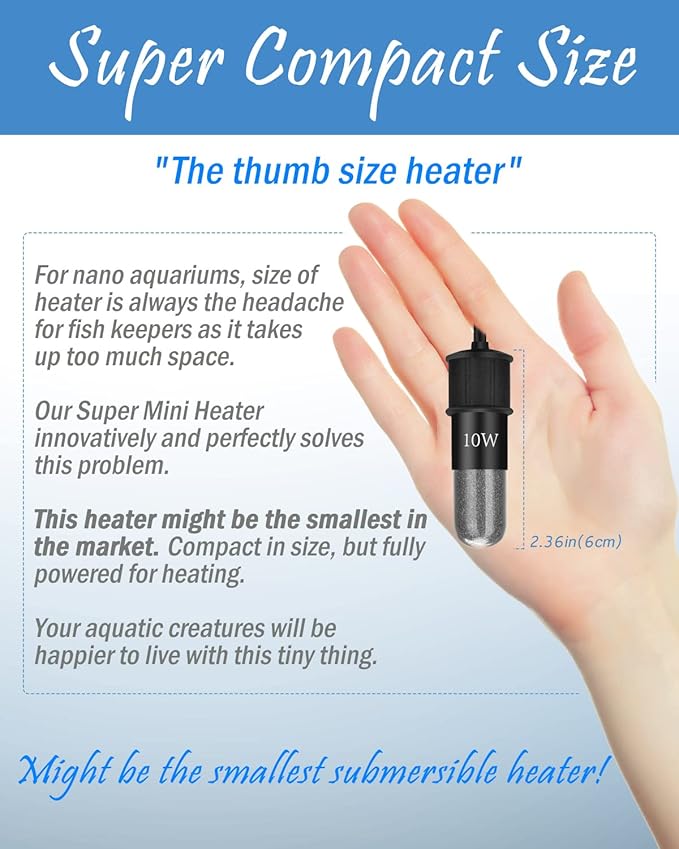 AquaMiracle Mini Aquarium Heater 10W Small Fish Tank Heater for 1-2 Gal Tanks, Digital Display Thermostat Betta Heater with Dry-Run & Overheat Protection, Memory Function