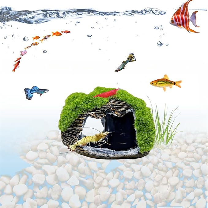 Aquarium Broken Barrel Fish Hide Caves, Cute Cichlids Guppy Small Fish Betta Shrimp Hide Caves Shelter, Fish Tank Shipwreck Themed Hide Hut Hideouts for Small Medium Fish Tank Breed Spawn