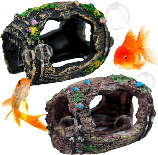 2 PCS Broken Barrel Aquarium Decorations, Caves Hide Hut Fish Tank Ornaments, Shipwreck Theme Landscaping Hideouts Accessories