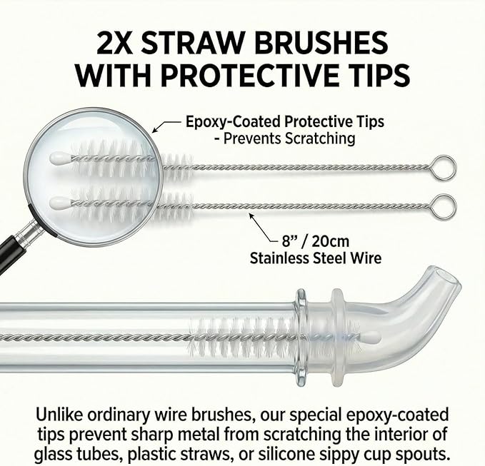 3-Piece Tube Cleaning Brush Kit, 59" Double-Ended Flexible Aquarium Filter Hose Brush with 2 x 8 Straw Cleaner Brushes, 304 Stainless Steel & Nylon Pipe Cleaner for Fish Tank, Kitchen & Home Brewing