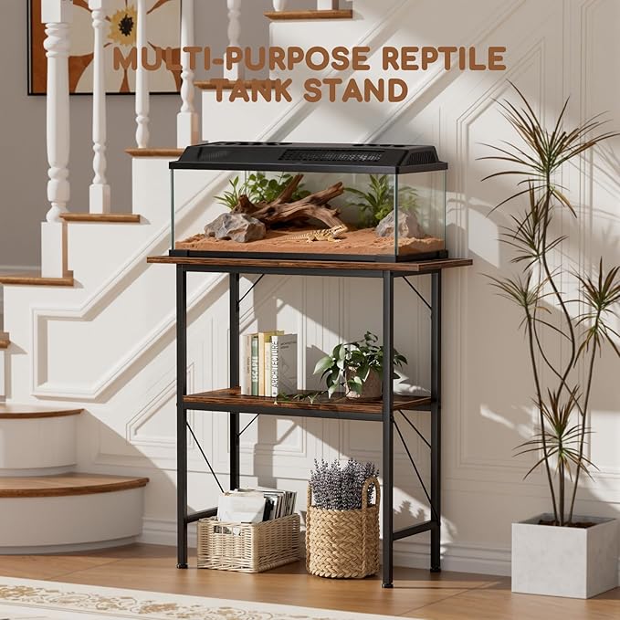 20-29-30 Gallon Fish Tank Stand with Storage Shelves, 2-Tier Aquarium Stand with Metal Frame, Heavy Duty Reptile Turtle Tank Stand for Home Office, 30" L x 11.8" W x 30.5" H, Rustic Brown