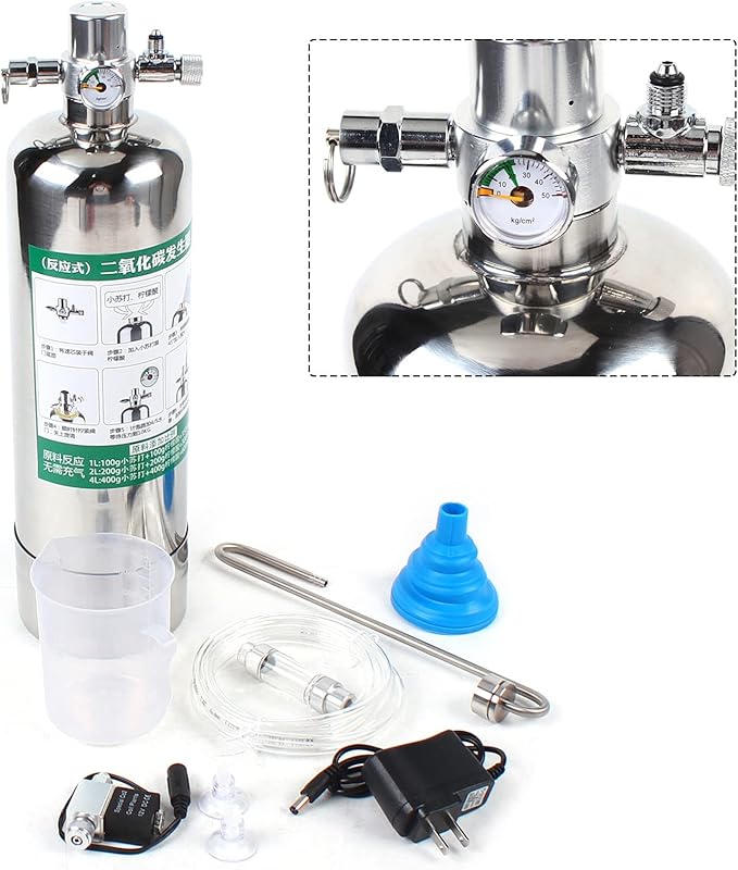 2L Co2 Generator System with Dual Gauge Display Pressure Gauge, DIY Co2 Generator System Kit w/6.56ft Air Hose, Automatic Pressure Relief Valve Bubble Counter for Plants Aquarium, Stable Output