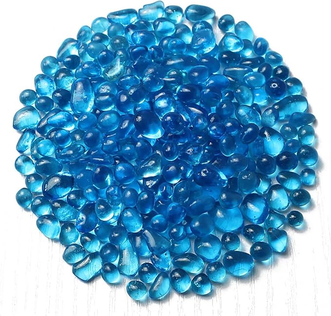 Glass Stones, 1Lb/460g Irregular Sea Glass Pebbles Non-Toxic Artificial Crystal Gemstones for Aquarium Turtle Tank Vase Filler Terrarium Flowerpot Decoration, Lake Blue