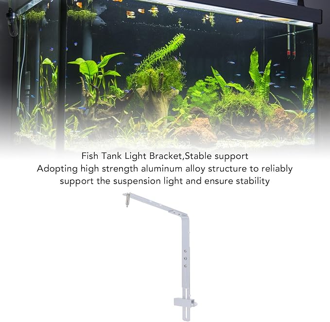 Aquarium Light Holder, Minimalist Aluminum Alloy Aquarium Light Bracket, Adjustable Height Universal Fish Lighting Holder Aquarium Light Support Stand for Hanging Lamp (Silver)