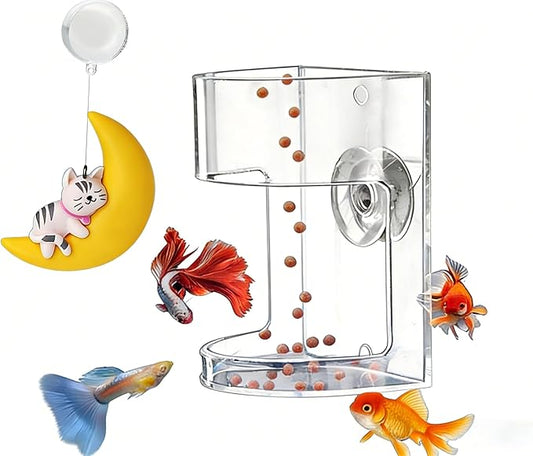 ZALYDRIFish Food Feeder, Aquarium Feeding Tray with Suction Cup, Acrylic Feeding Tube Fish Food Box, Aquarium Accessory breeding Box, with one Cute Moon Animal PVC Floating Toy