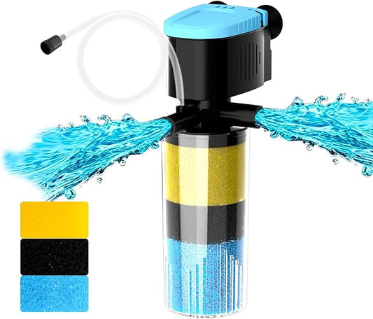 AquaMiracle 130GPH Internal Aquarium Filter, 3-Stage Fish Tank Filter with Dual Outlets & Aeration, Submersible Turtle Filter for 10-30 Gallon Tanks