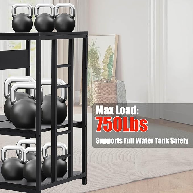FAHKNS 40 50 Gallon Aquarium Stand 36x18 Inch Heavy Duty 750lbs Capacity, 3-Tier Black Adjustable Shelf Steel Frame Fish Tank Stand with Power Outlet Suitable for Home Office