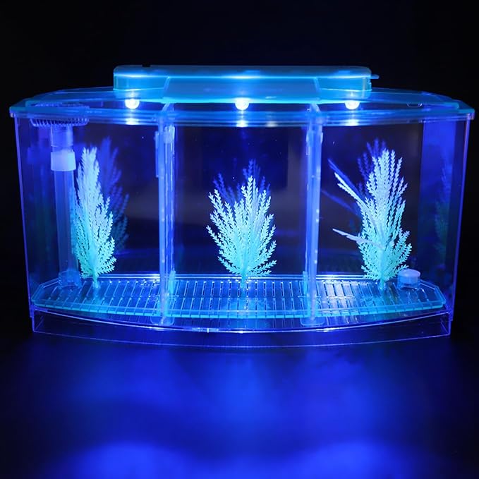 Fish, Adjustable Light Isolation Acrylic Small Aquarium, with LED Light for Small Fishes for Betta with Water Change Valve(Blue)