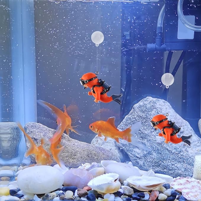 WishLotus Aquarium Decorations, Mini Cute Fish Tank Floating Decor Aquarium Ornament Resin Aquarium Diver Decorations for All Kinds of Aquarium/Fish Tank Landscaping Decorations (Orange)