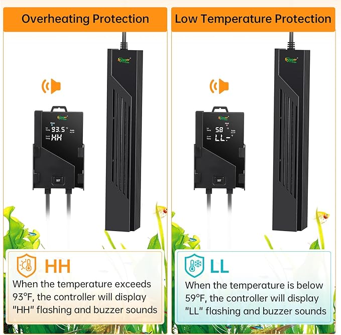hygger Aquarium Heater with Intelligent Temperature Controller, 300W for 40-80 Gallon Submersible Fish Tank Heater with Leaving Water Automatically Stop Heating System, for Freshwater Saltwater