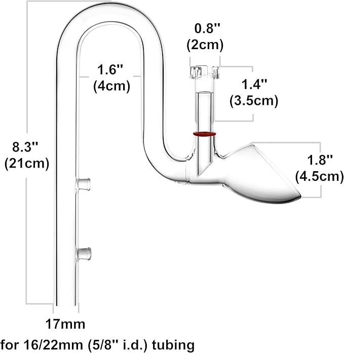 Glass Lily Pipe Outflow with Surface Skimmer for Planted Tank Aquarium (17mm for 16/22mm (5/8'' i.d.) tubing)