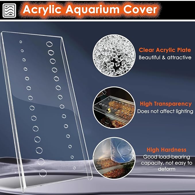 LZMZMQ Cat Proof Fish Tank Lid, Clear Acrylic Aquarium Cuttable Cover with Fresh Air Hole, Custom Terrarium Jumping Proof Hood, Avoid Cat Catching Fish(L52xW20in/132x50.8cm)
