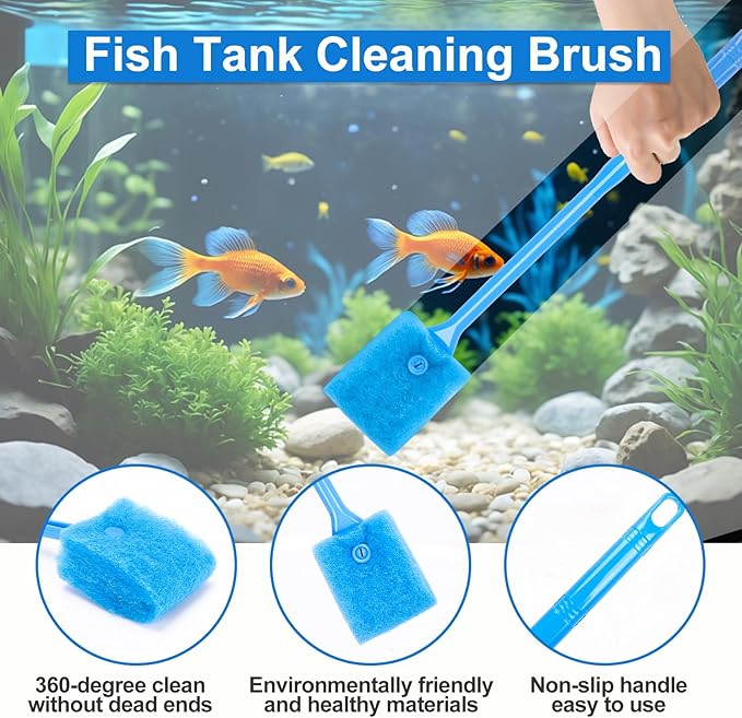 Fish Tank Cleaning Kit Set of 4 Pieces, Aquarium Siphon Algae Scraper Aquarium Net Algae Remover for Fish Tank, Aquarium Cleaner Vacuum Suitable for Changing Water and Cleaning Fish Tanks