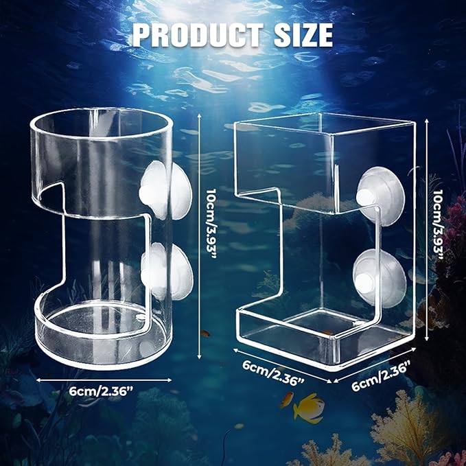 Fish Feeder for Aquarium, Acrylic Fishs Feeding Tube Ring with Suction Cup, No Mess Feeder Dish Accessories, Turtle Shrimp Fishs Tank Stand for Fish Tank,Preventing Food Scattering (Square)