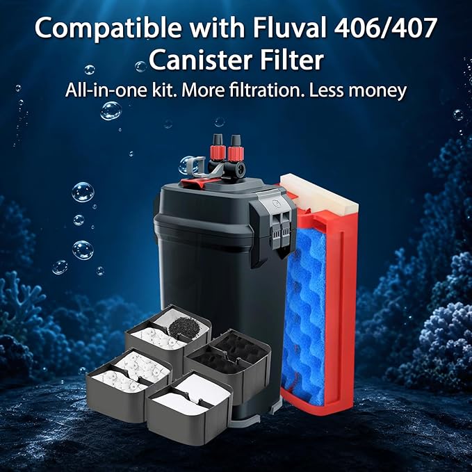 30 Pack Replacement Filter Media Kit Compatible with Fluval 406/407 Aquarium Filters, Including Bio Ceramic Rings, Activated Carbon, Blue, White & Black Bio Foam Value Pack