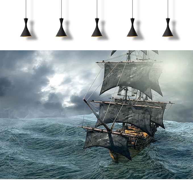 Pirate Ship Aquarium Background Stormy Blue Deep Sea Ocean Seascape Fish Tank Background Splendid Sunset Vintage Sailing Old Ship Rough Seas Terrarium Backgrounds for Home Tank Decors 30x18in