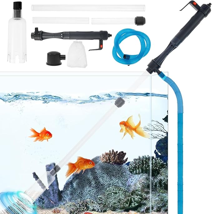 Fish Tank Siphon Vacuum Cleaner, Aquarium Gravel Cleaner with Filter, Fish Tank Cleaner for Water Change, Sand Cleaning and Remove Dirt, 4 in 1 Fish Tank Cleaner Vacuum with Adjustable Length