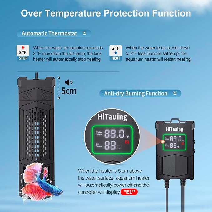 HiTauing Aquarium Heater, Upgrade AP01 300W/500W/800W/1000W Fish Tank Heater with Intelligent IC Chip Controller-Fast Heating, Precise Temperature Control for Saltwater and Freshwater