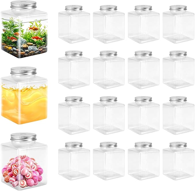 20 Pcs Plastic Fish Bowl with Lids, 17oz Small Gold Fish Tank, Fishbowl for Drinks, Candy, Carnival Games, Halloween, Table Centerpieces, Party Decorations, Favors