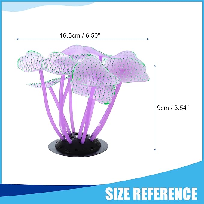 Soft Silicone Glowing Mushroom Coral, Fluorescence Aquatic Artificial Coral for Aquarium (Purple)