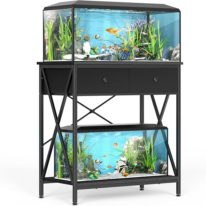 Fish Tank Stand 29 Gallon: Sturdy Aquarium Stand with Accessories Storage - Metal Fish Tank Table for 20-29 Gallon Reptile Breeder Turtle Terrarium - 30.7"x16.5" Weight Capacity 330 lbs