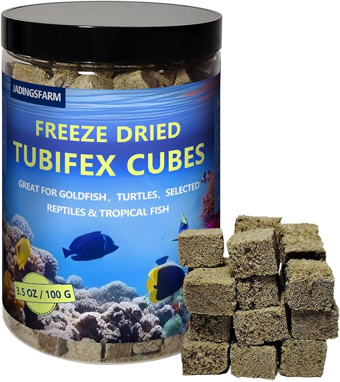 Freeze Dried Tubifex Worms Cubes 3.5 oz – High Protein Floating Fish Food for Betta, Discus, Cichlids, Tropical Fish, Goldfish, Koi & Turtles