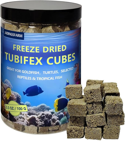 Freeze Dried Tubifex Worms Cubes 3.5 oz – High Protein Floating Fish Food for Betta, Discus, Cichlids, Tropical Fish, Goldfish, Koi & Turtles