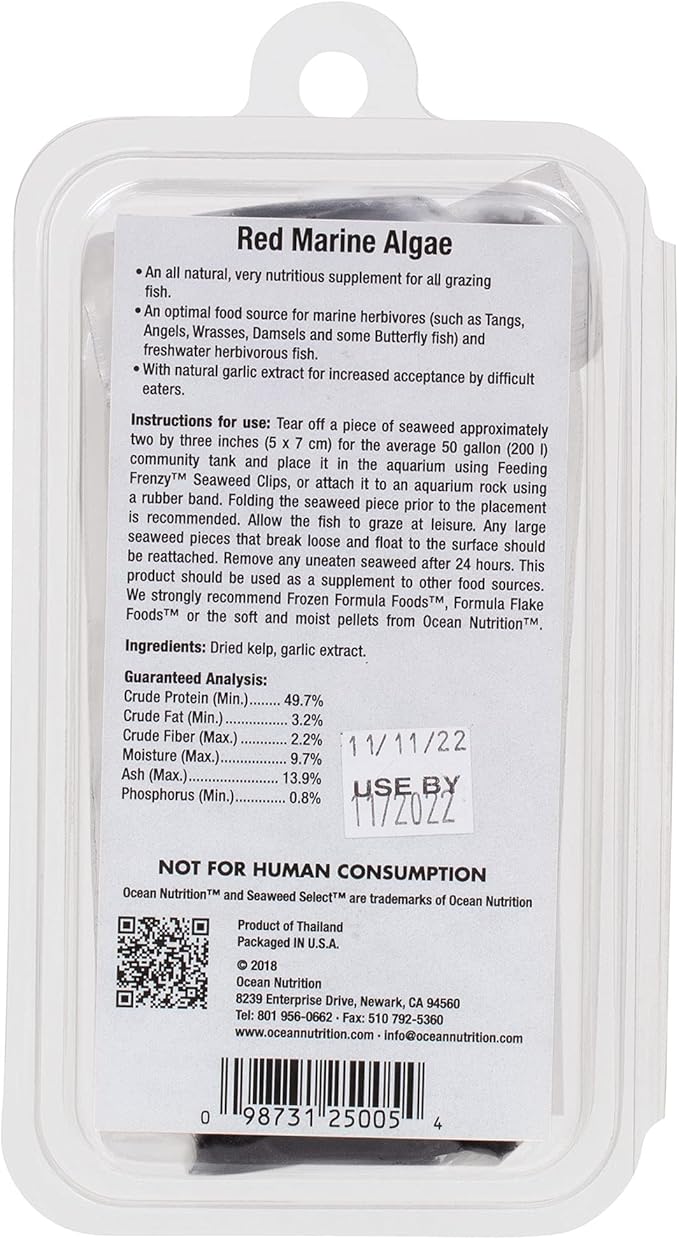 Ocean Nutrition Seaweed Sheets - Nutritious Red Marine Algae Saltwater Fish Food with Natural Garlic Extract for Algae Eater Fish - Perfect for Herbivorous & Omnivorous Fish, 10-Sheets 1.0 oz (30 g)