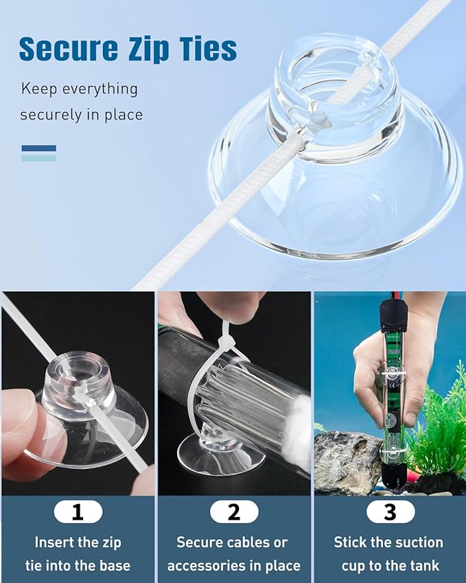 Pawfly Aquarium Suction Cups, Small Suction Cups, Fish Tank Suction Cup Clips with Adjustable Zip Ties Set, 3/16" Fish Hose Holder for Airline Tubing, Decoration & Shrimp Nest, 80 Pack