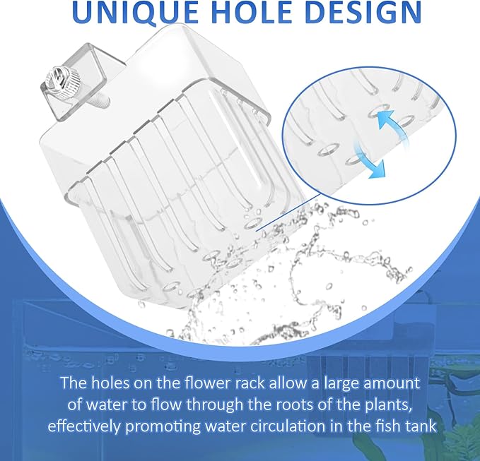 6 Pcs Clear Acrylic Aquarium Plant Holder with Hooks, Hanging Aquatic Plant Pot with Hole, Top Fish Tank Accessories for Fish Tank Aquaponic Plant and Aquascape Decorations