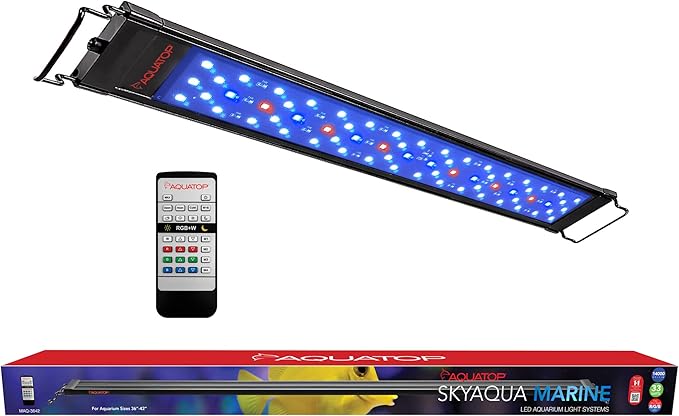 Aquatop SkyAqua Marine LED Saltwater Aquarium Light, 14000K Spectrum – Fits 36-42-Inch Tanks, 3 Position Toggle Switch & Included Remote Control, Aquarium Lights for Fish Tanks, UL & CSA
