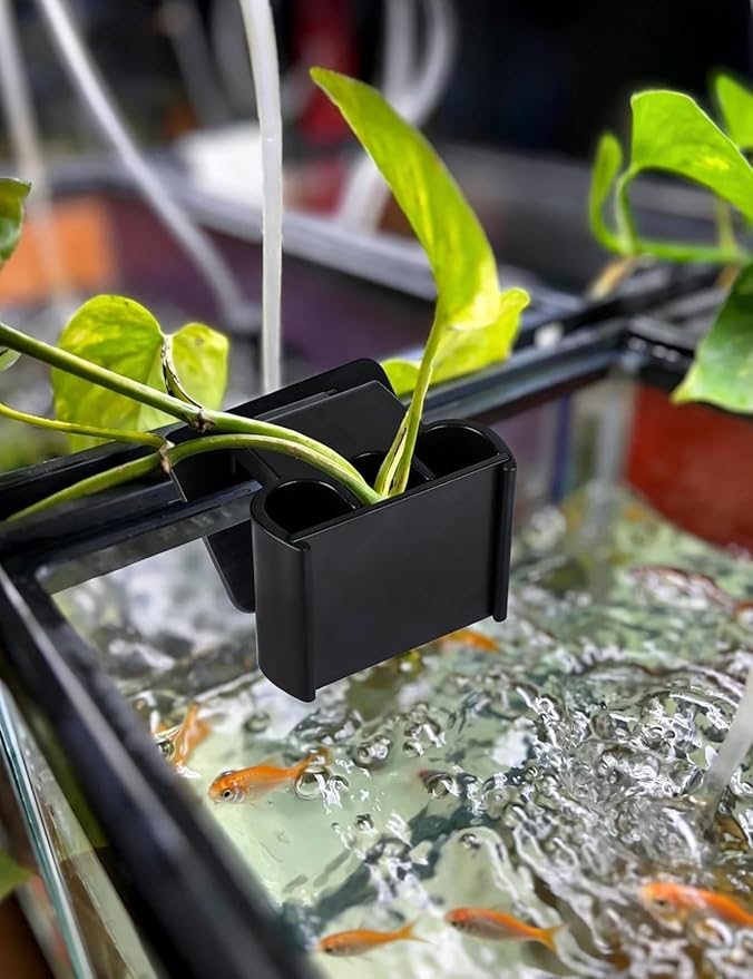 sogiv 3 Holes Aquatic Plant Cups, Hanging Aquarium Plant Holder, for Fish Tank Plants Potting, Aquascape Accessories Decorations, Black, 1 Pcs