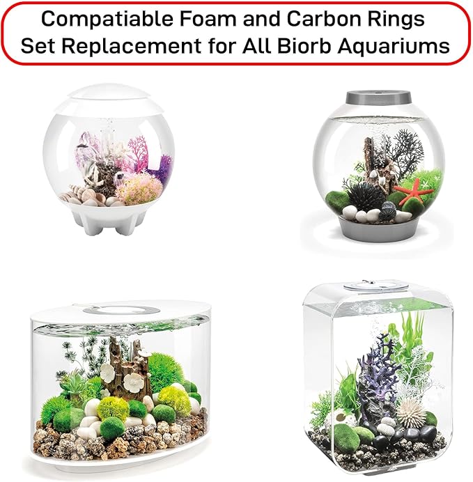 Filter Replacement Kit Compatible with BiOrb Aquariums: Foam and Carbon Rings Filter with Air Stone - 10 Carbon, 10 Foam, 10 Air Stones (30 Pack)