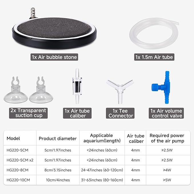 hygger Air Stone for Aquarium: Quiet High Dissolved Oxygen Diffuser Kit for Freshwater or Saltwater Fish Tank and Hydroponic Air Pump-Disc 3 x 3 Inch Air Bubble Stone Without air Pump