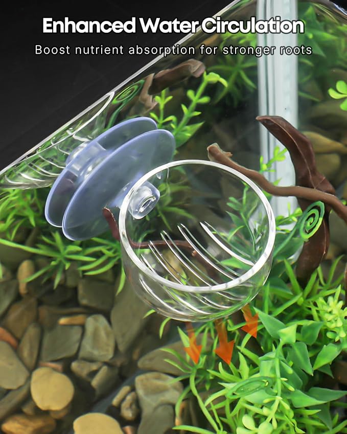 Pawfly Aquarium Plant Holder for Fish Tanks, Clear Plastic Fish Tank Plant Holder, Aquarium Planter Cup with Suction Cup, Fish Tank Plant Pot for Aquascape Decoration, Red Worm Fish Feeder
