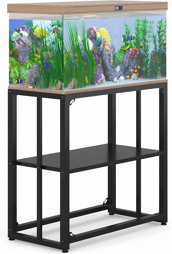 TOCRETOARE Fish Tank Stand 20-29 Gallon, Metal Aquarium Stand, 31.5" L x 16.7" W*29.1”H“ Double-Layer Storage Design, Suitable for Home and Office Use, 660LBS Capacity, Black (Tank not Included)
