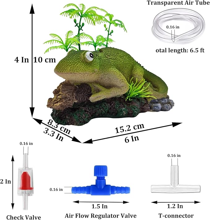 Fish Tank Bubbler Decorations Aquarium Ornament Kit with Air Stone Pump - Chameleon Resin Aquarium Decor for Fish