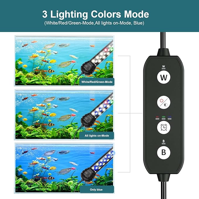 SEAOURA Led Aquarium Light with Timer, Submersible Aquarium Plant Light, Fish Tank Light with Auto On/Off, 3 Lighting Modes, Adjustable Brightness (7 inch for 7.8-17inch Planted Tank), 5W