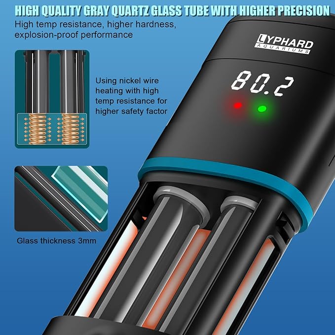 LYPHARD AQUARIUMS Electronic Aquarium Heater, 100W Small Fish Tank Heater, Adjustable Submersible Heater PID Temperature Control with LED Digital, Water Dry Automatic Shut Off for Fresh Seawater