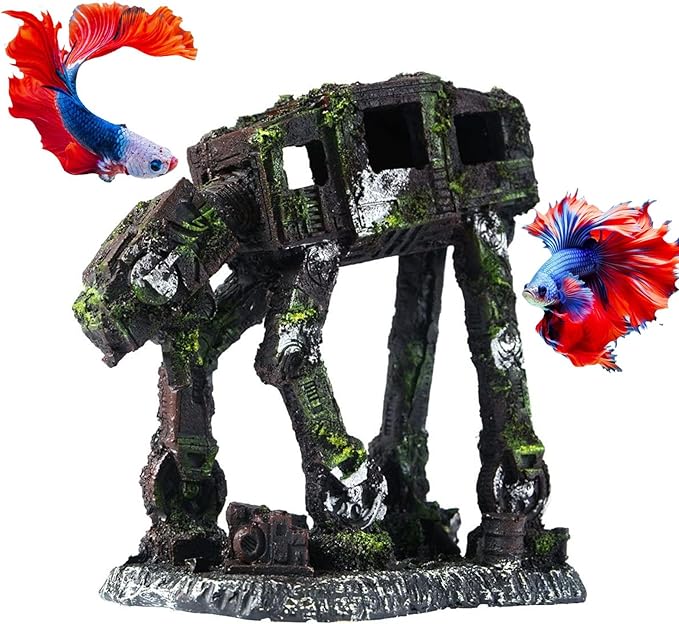 Saim Fish Tank Decorations Aquarium Accessories, Robot Dog Aquarium Decorations Cool Walking Land Tank Aquarium Ornament, Betta Goldfish Hideouts Cave Backgrounds