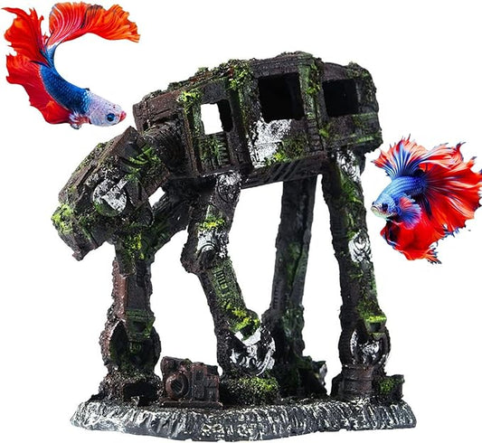 Saim Fish Tank Decorations Aquarium Accessories, Robot Dog Aquarium Decorations Cool Walking Land Tank Aquarium Ornament, Betta Goldfish Hideouts Cave Backgrounds