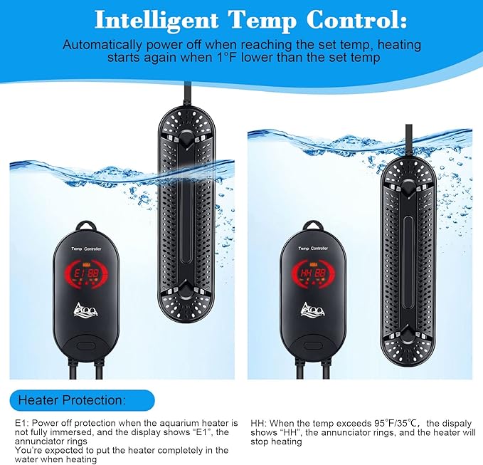 AQQA Aquarium Heater 800W for 80-220 Gallon Submersible Fish Tank Heater for Aquarium Betta Fish Heater Aquarium Thermostat Heater Hydroponic Freshwater & Saltwater (800W, 80-220Gal)